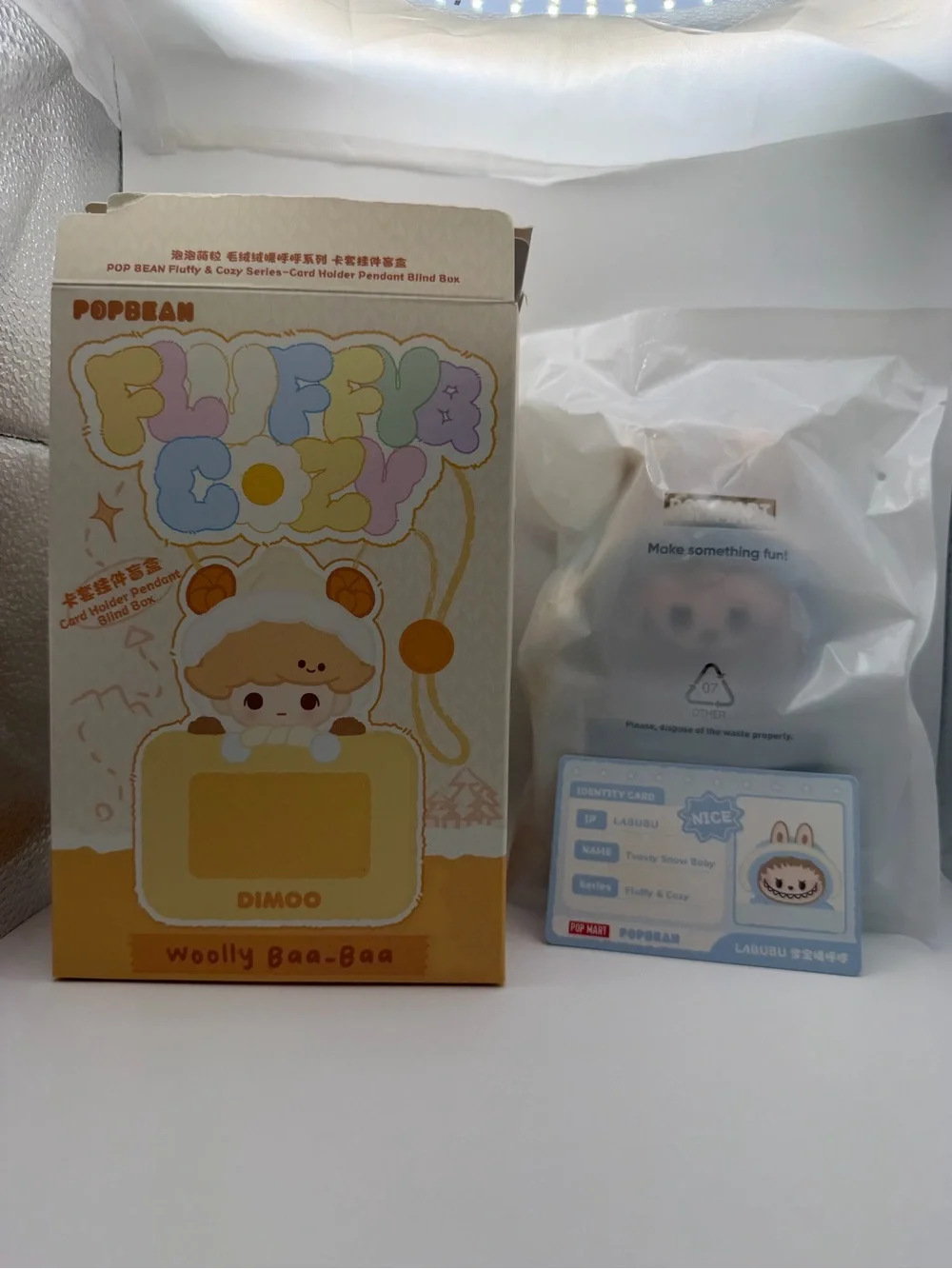 Authentic POP BEAN Fluffy & Cozy - Card Holder Pendant Labubu Toasty Snow Baby